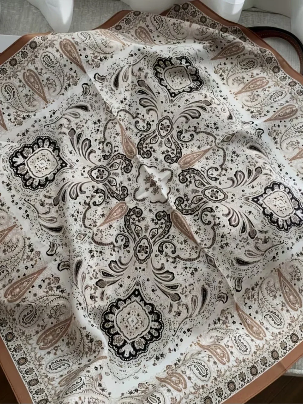 Beautiful Paisley Bandana Scarf in Beige & Brown